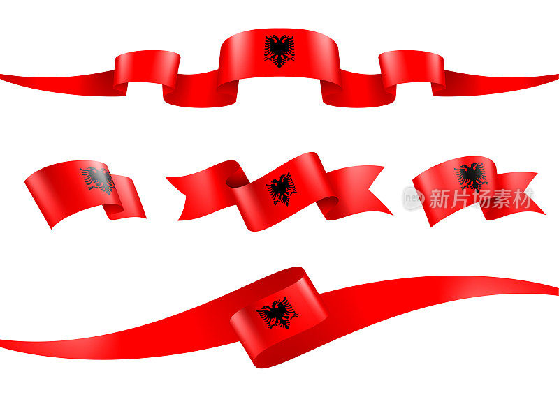 阿尔巴尼亚国旗缎带集矢量股票插图