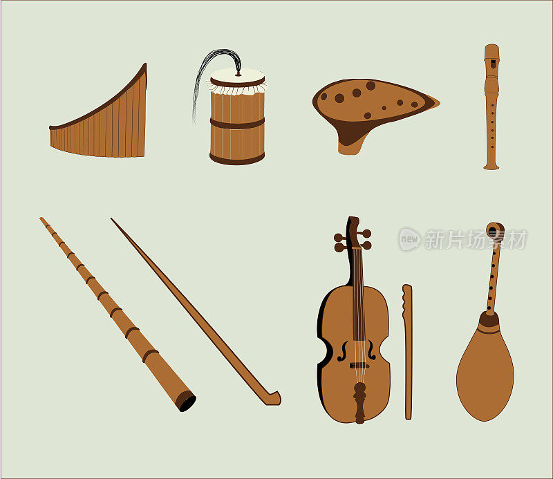 巴尔干半岛罗马尼亚传统民俗乐器矢量插图
