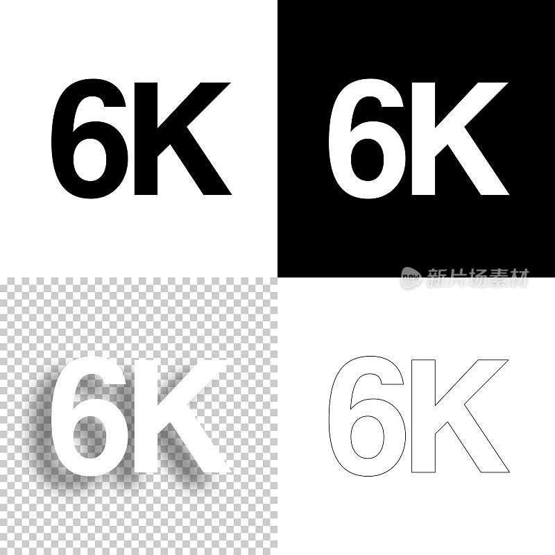 六千，六千，六千。图标设计。空白，白色和黑色背景-线图标