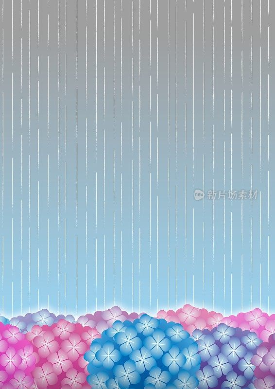 雨滴落在绣球花上的背景插图