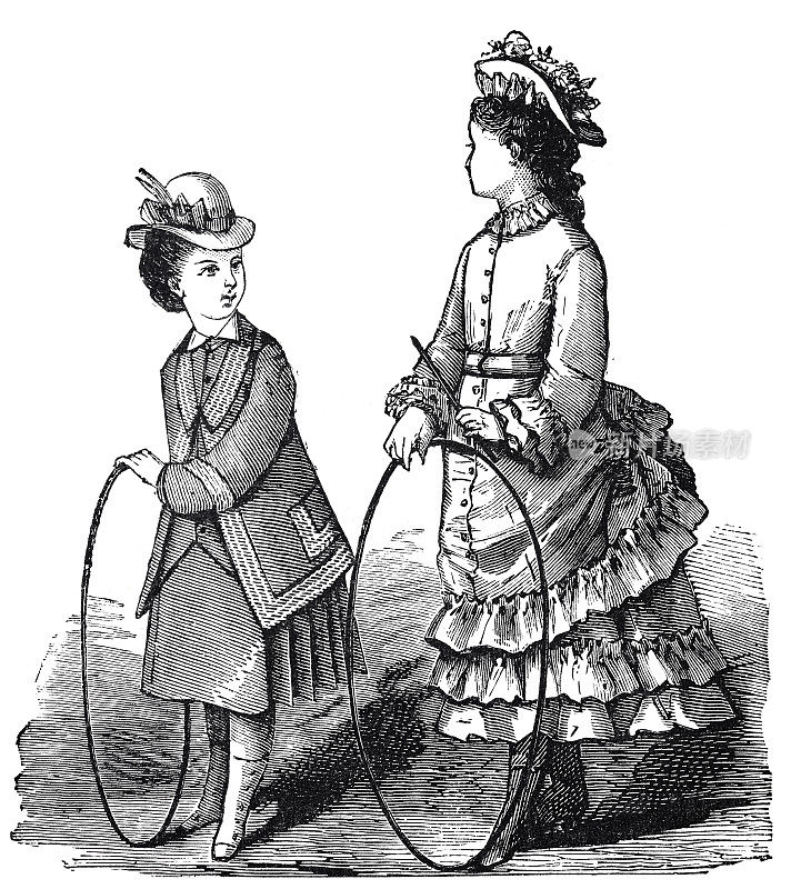 时尚1875，两个女孩展示最新的衣服