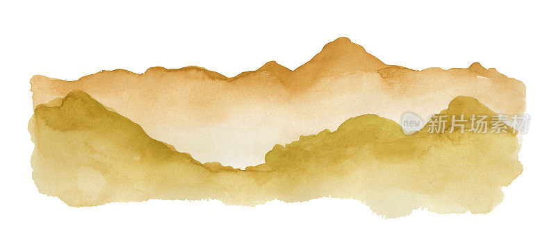 水彩画手绘黄山在白色