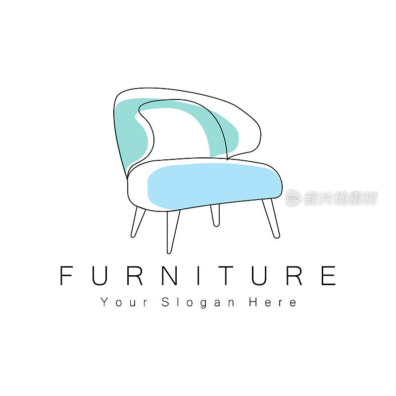 家具标志设计，家庭家具插图桌子图标，椅子，橱柜，灯