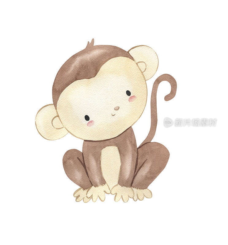 儿童水彩猴子插画