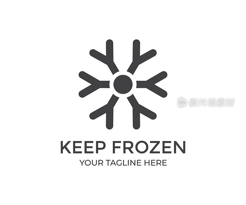 保持冷冻，冷冻食品，冷冻产品包装。贴有雪花和温度计的贴纸。储存在冰箱和冰柜矢量设计和说明。