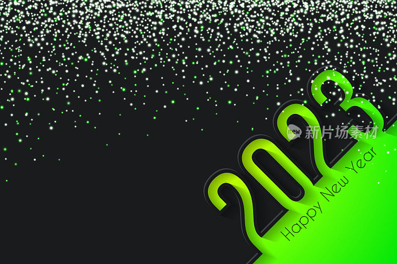 2023年新年快乐，金色闪光-黑色背景