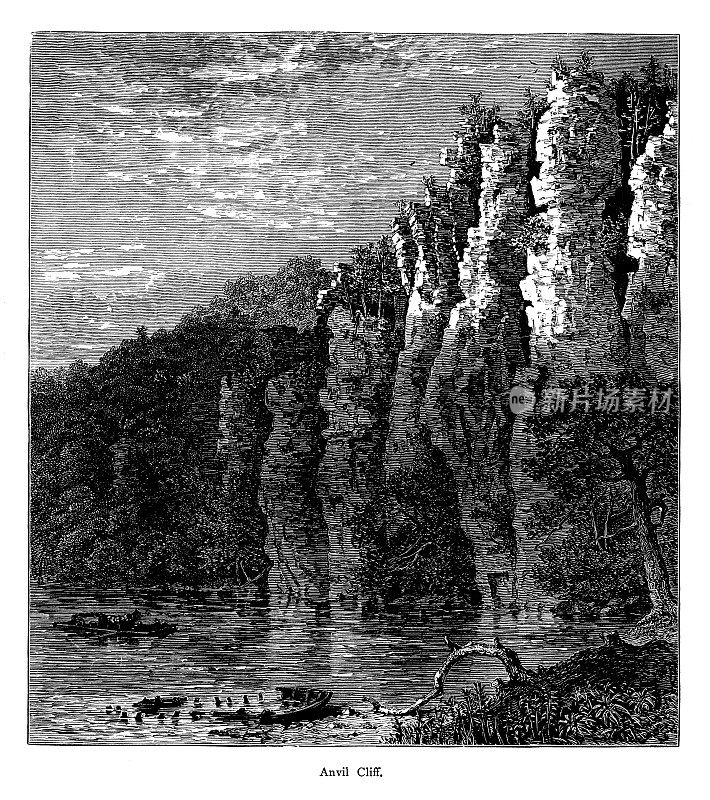 铁砧悬崖，弗吉尼亚，木刻(1872年)