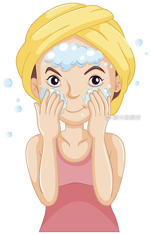 用泡沫洗脸的女人