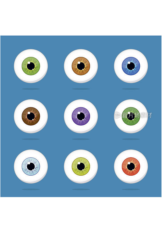 人眼孤立在蓝色背景上。彩色的眼球、虹膜、瞳孔