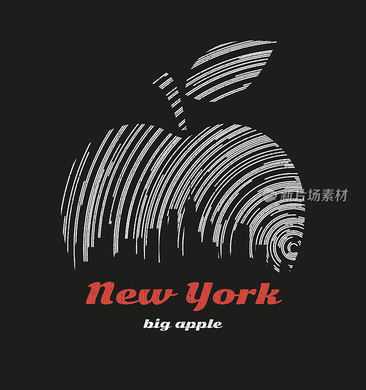 纽约大苹果t恤图形设计与城市天际线