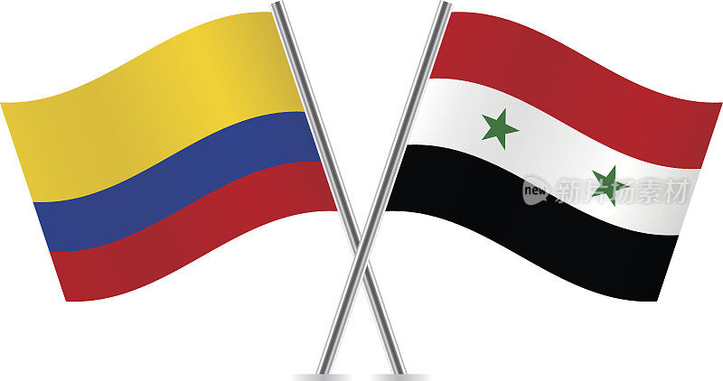 叙利亚和哥伦比亚国旗。向量。