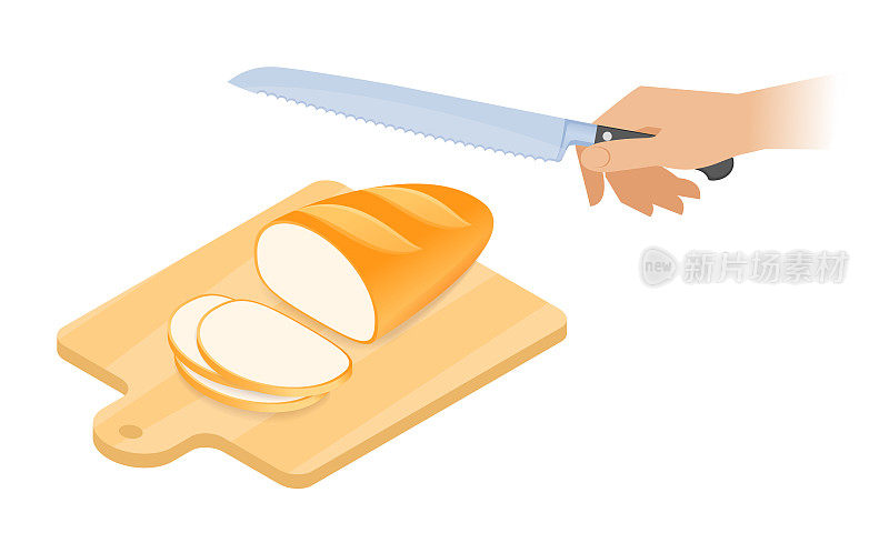 平面等距图解切板，面包，刀。