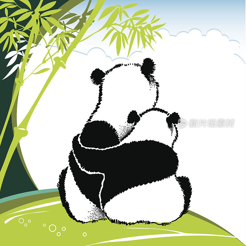 熊猫夫妇相爱了。矢量图