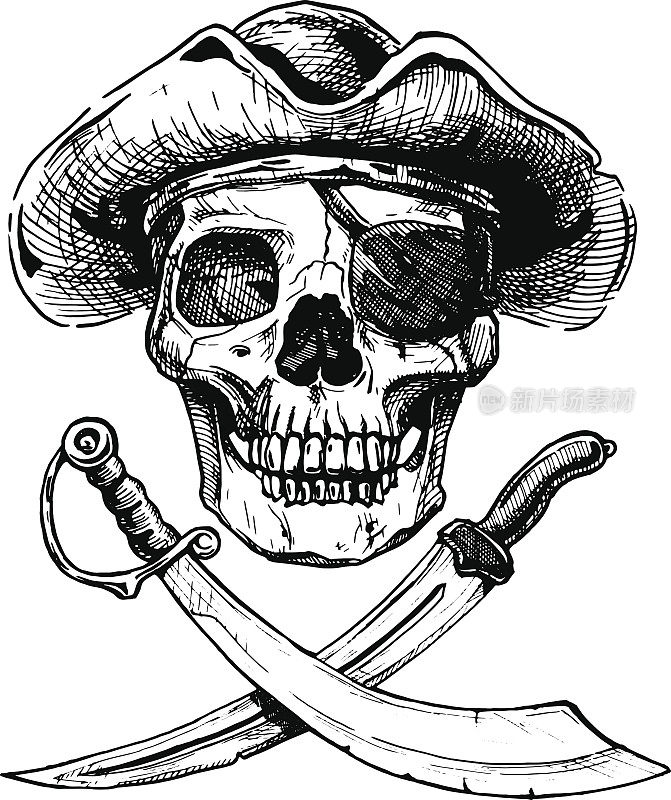 黑白海盗头骨和十字剑。
