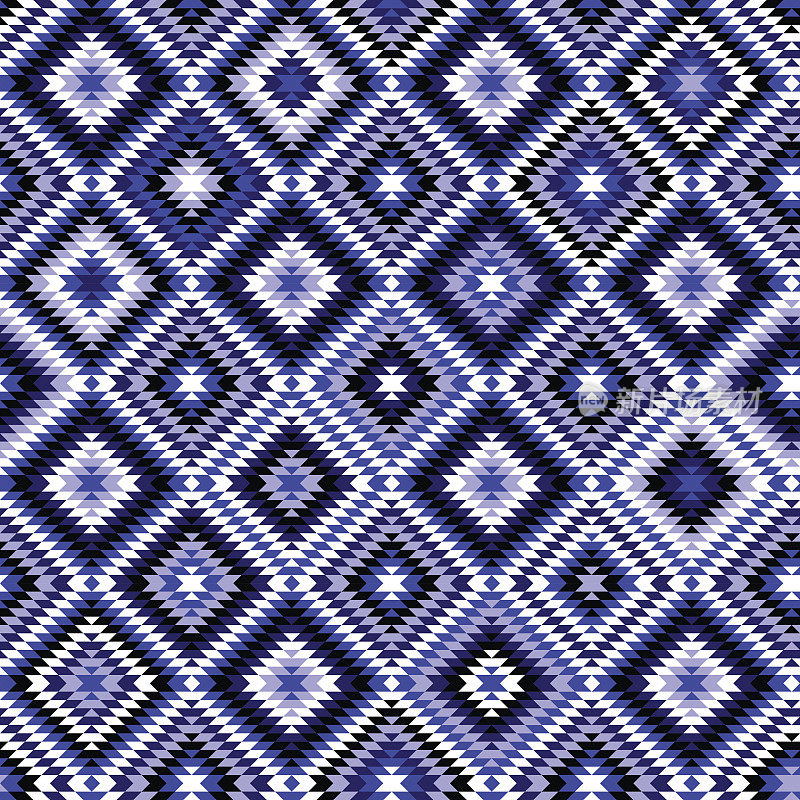 黑、蓝、白相间的阿兹特克族装饰几何图案无缝衔接