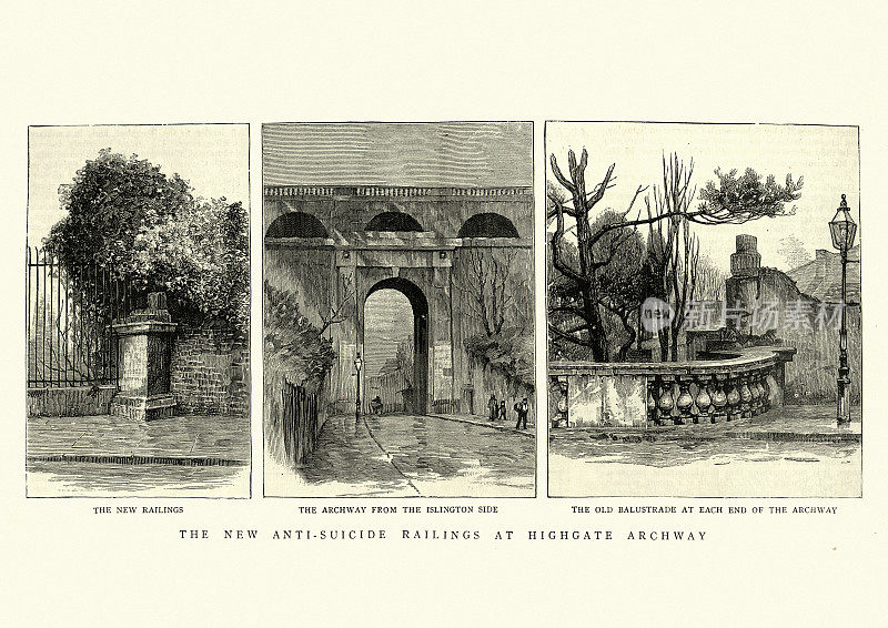 19世纪，伦敦海格特拱门的维多利亚反自杀栏杆
