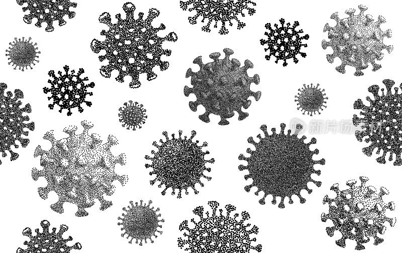 冠状病毒无缝模式黑白背景