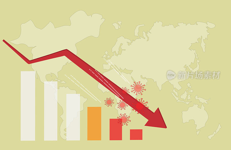 全球商业图表，箭头趋势向下