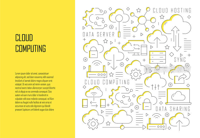 云计算相关线设计风格网页横幅矢量插图