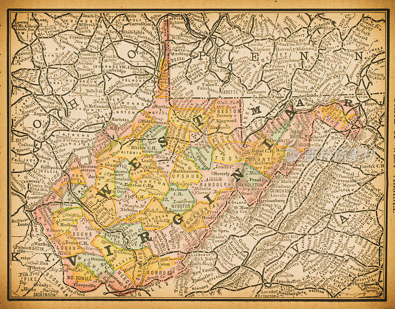 19世纪的西弗吉尼亚州地图