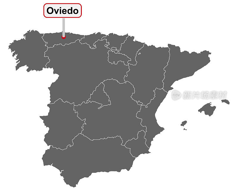 地名标志奥维耶多在西班牙地图