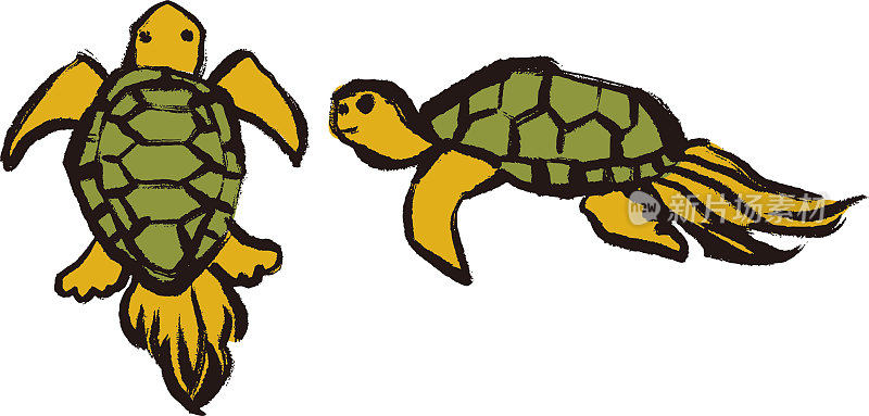 海龟日本风格的sumi-e插图