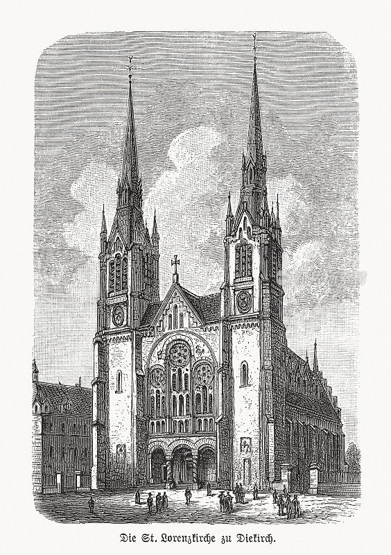 卢森堡迪基奇的圣罗兰木刻版画，1893年出版