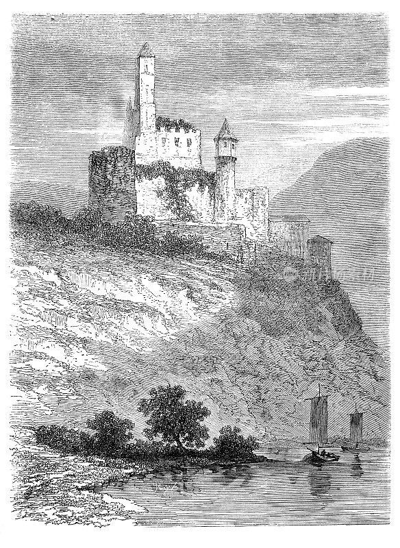 霍恩堡城堡和内卡河德国1867年