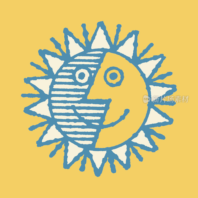 插图与象征的太阳与拟人化的脸