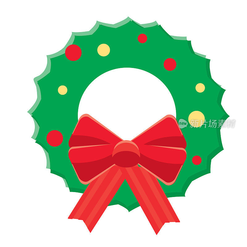 圣诞平面设计图标圣诞花环与蝴蝶结在白色的背景