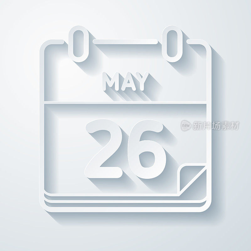 5月26日。在空白背景上具有剪纸效果的图标