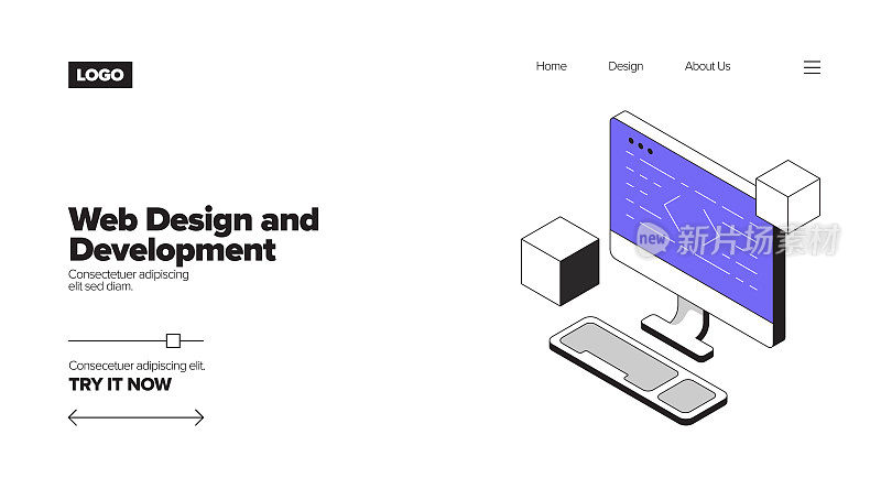 网页设计和发展概念等角网页横幅，海报，封面和横幅的三维设计