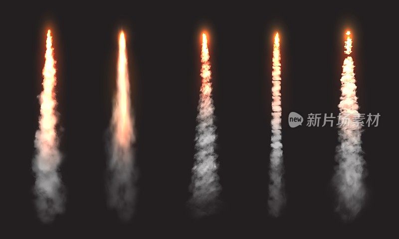 火箭发射的烟雾轨迹，宇宙飞船发射的云朵
