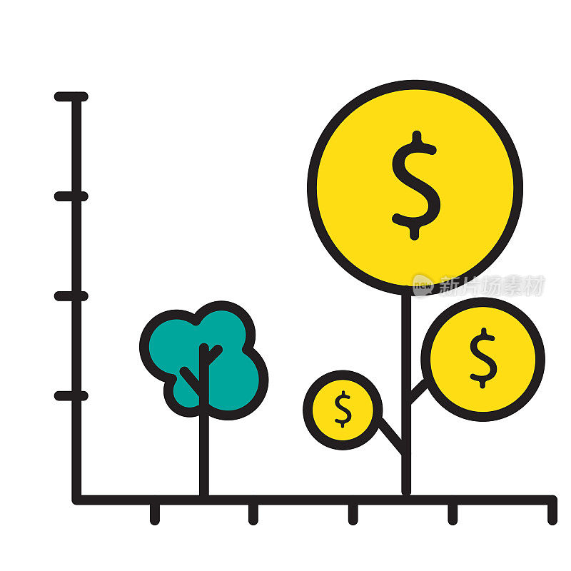 可持续发展，道德和负责任的绿色投资图表概念细线图标-可编辑的笔画