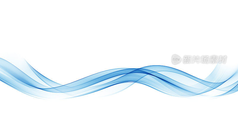 摘要平滑蓝波元素。流程曲线蓝色动态插图。烟雾缭绕的波设计。矢量线。