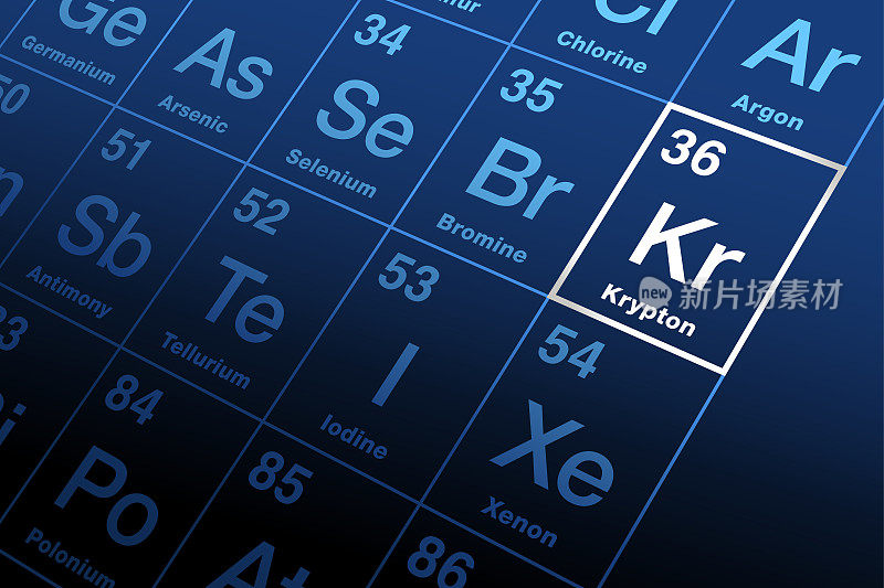 元素周期表上的氪，其元素符号为Kr