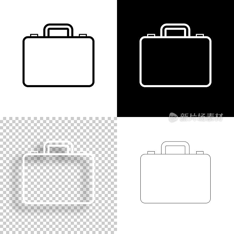 公文包。图标设计。空白，白色和黑色背景-线图标