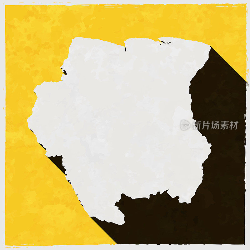 苏里南地图与纹理黄色背景上的长阴影