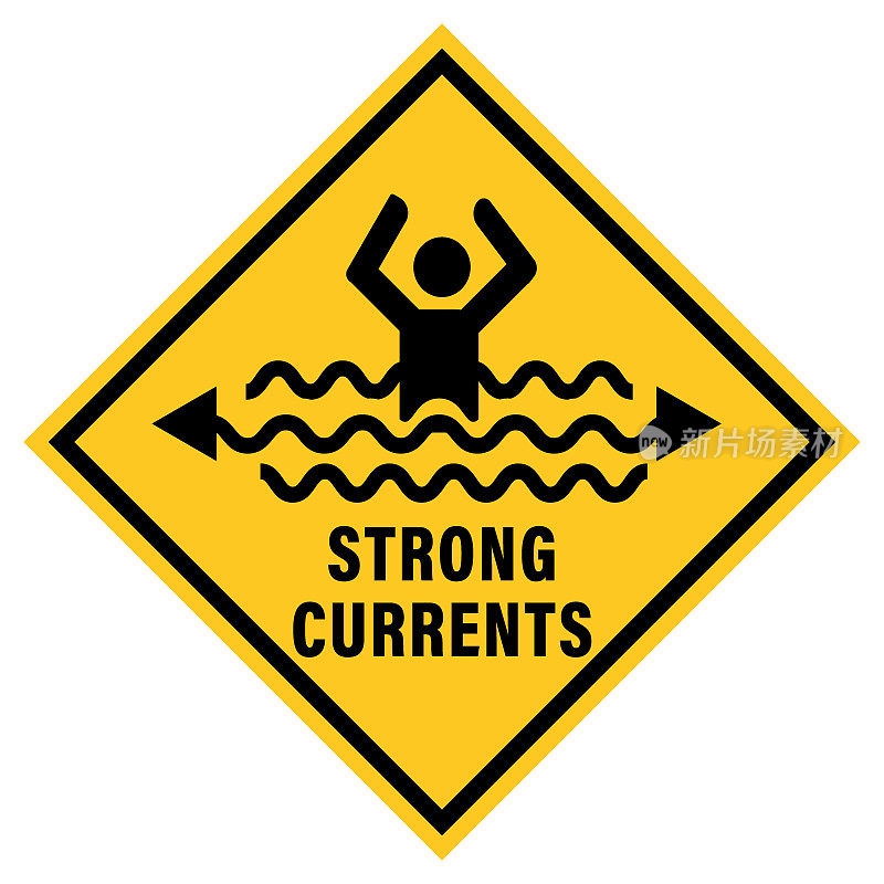 湍急的水流，游泳者的警告标志。
