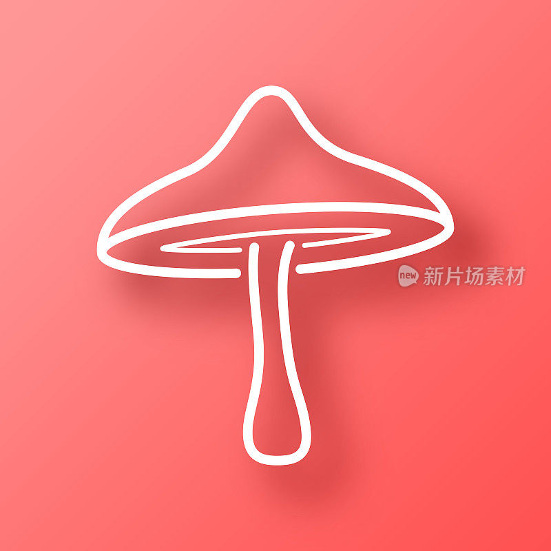 蘑菇。图标在红色背景与阴影