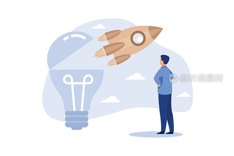创新要发射新的想法，创业还是创业，创新要开始创业还是突破想法的概念，创新的火箭发射要飞得高高的从打开明亮的灯泡想法开始。