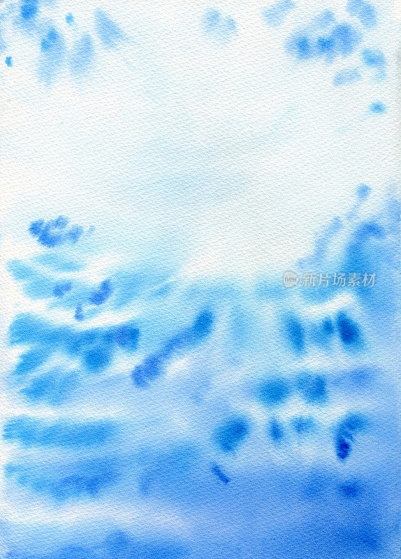 美丽的蓝色水彩背景。海洋手绘插图。蓝色的水下。海洋生物。