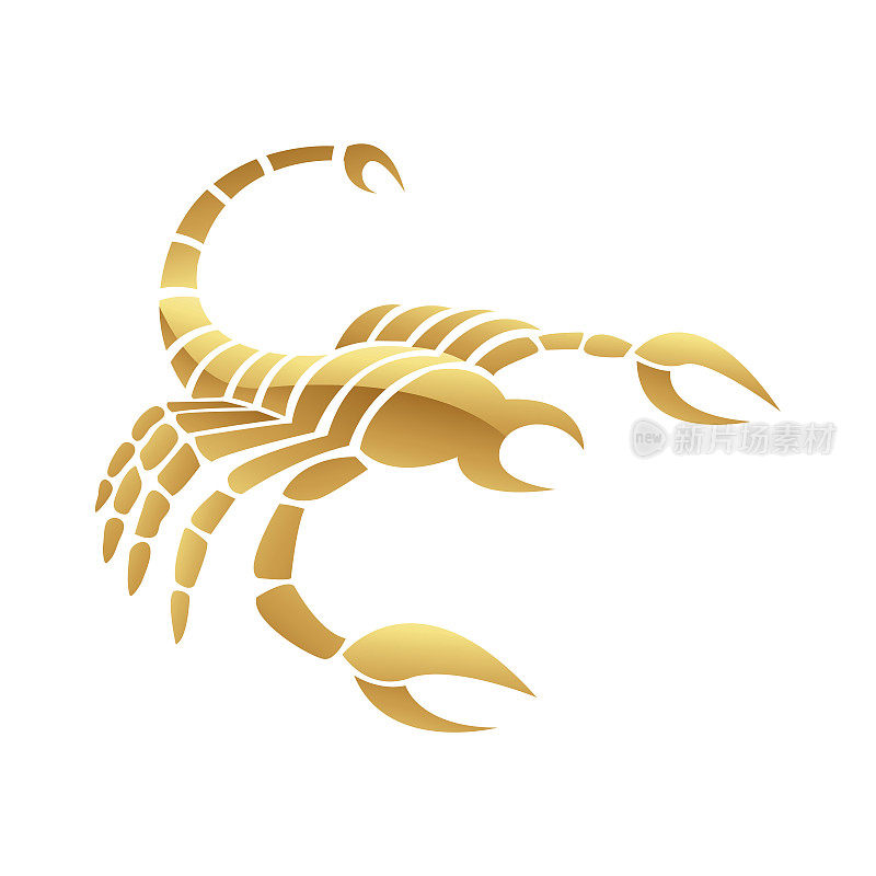 金色光泽蝎子图标在白色背景