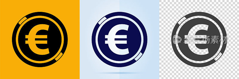 欧元硬币图标集。