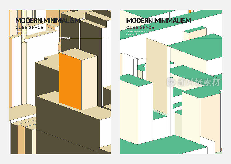 三维现代极简主义立方体结构几何形状海报集合