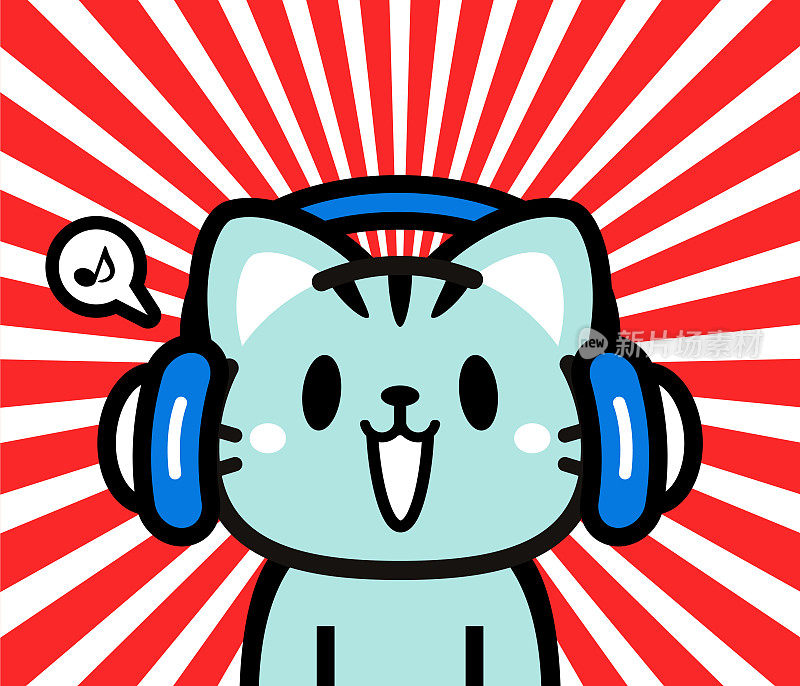 可爱的小猫戴着耳机的角色设计