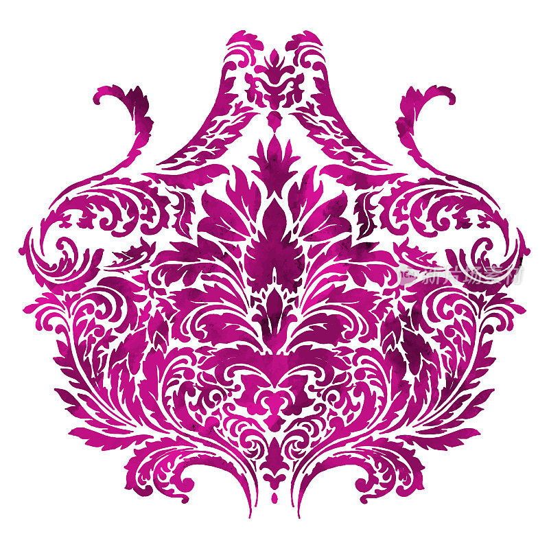粉红色锦缎图案孤立。奢侈装饰纺织品图案，设计元素。