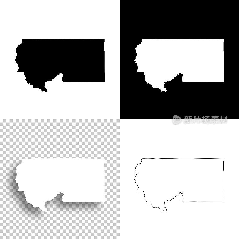 加州西斯基尤县。设计地图。空白，白色和黑色背景