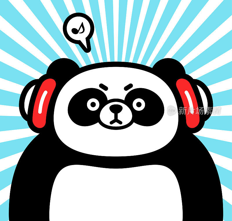 戴着耳机的熊猫可爱的角色设计
