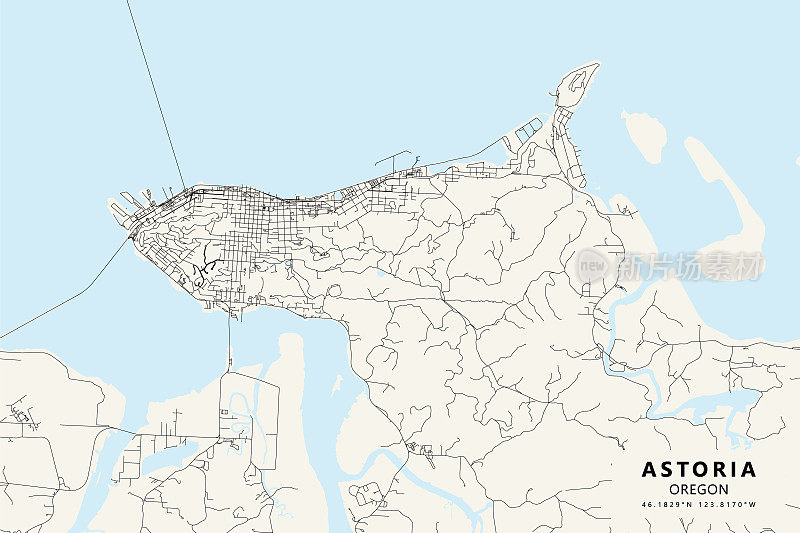 阿斯托里亚，俄勒冈州，美国矢量地图